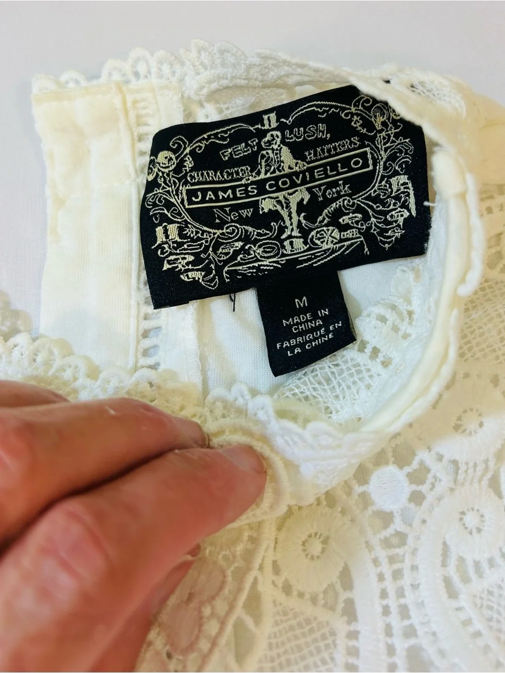 Anthropologie x James Corelli White Lace Medallion Mock-neck Blouse